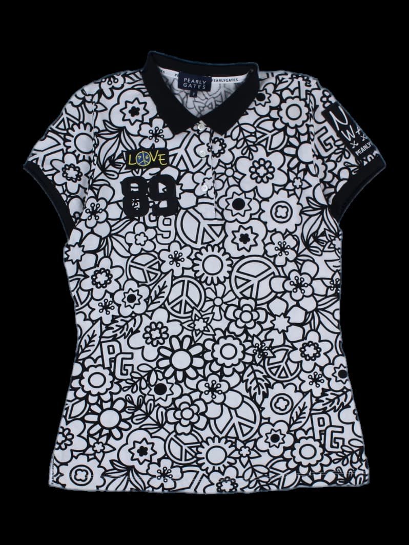 파리게이츠 여성 플라워 피스 심볼 패턴 반팔 카라티