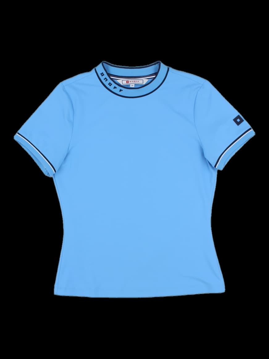 블루 하프 넥 숏슬리브 티셔츠