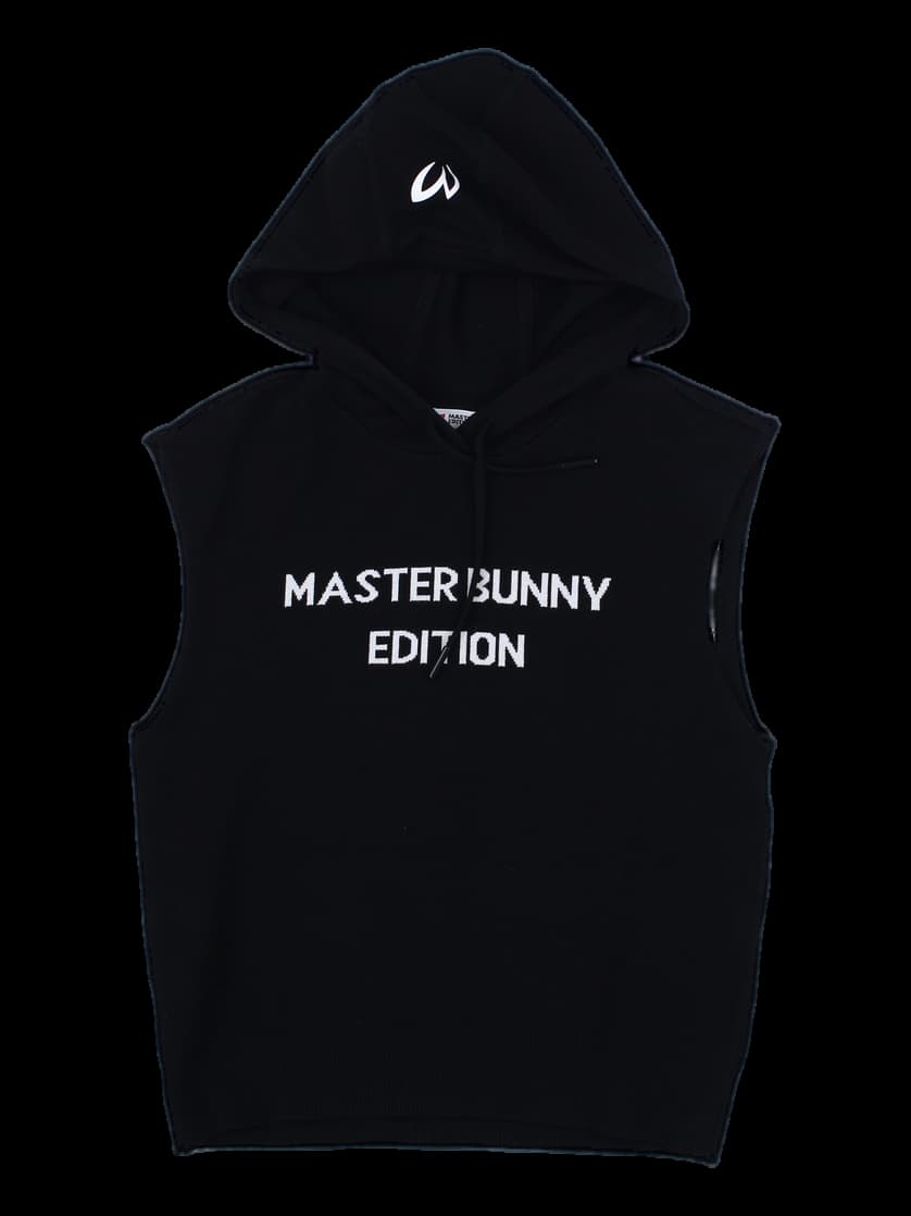 블랙 후디드 니트 베스트