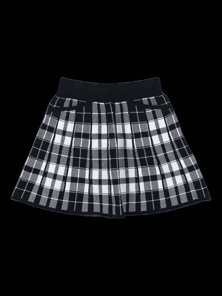 블랙 앤 화이트 체크 패턴 니트 스커트