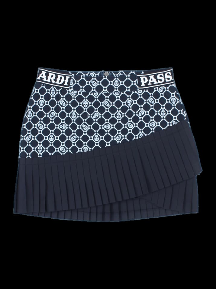 블랙 앤 화이트 패턴 플리츠 스커트