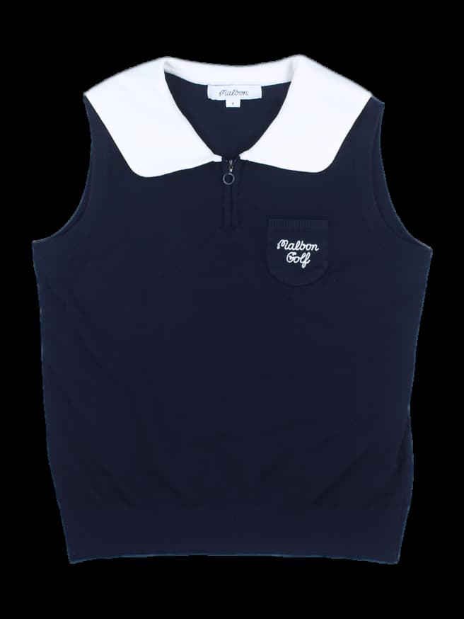 네이비 하프 집업 니트 베스트