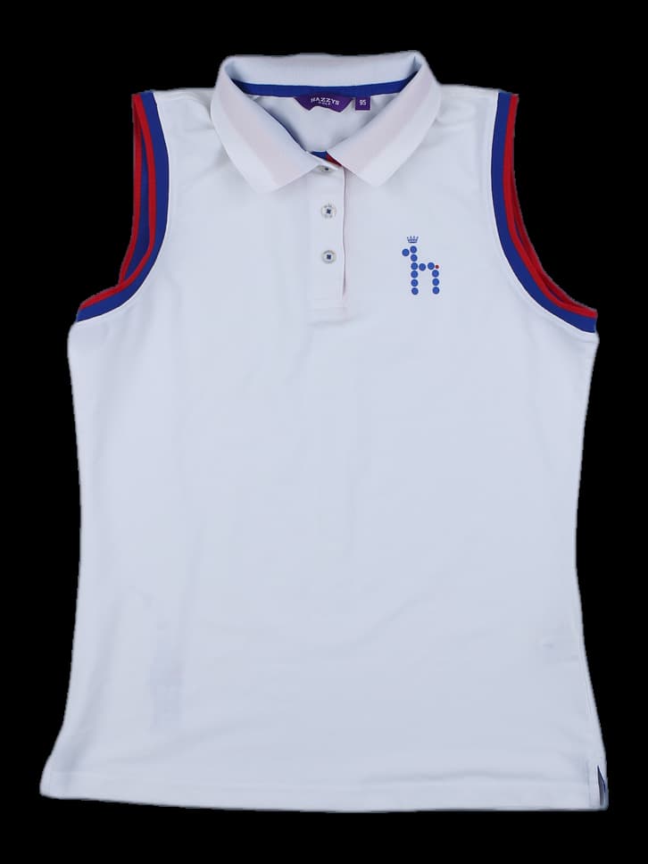 화이트 트라이컬러 민소매 카라티