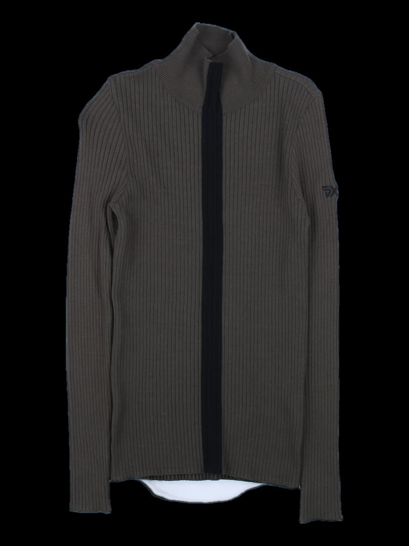 카키 리브 드 하이넥 풀오버 니트