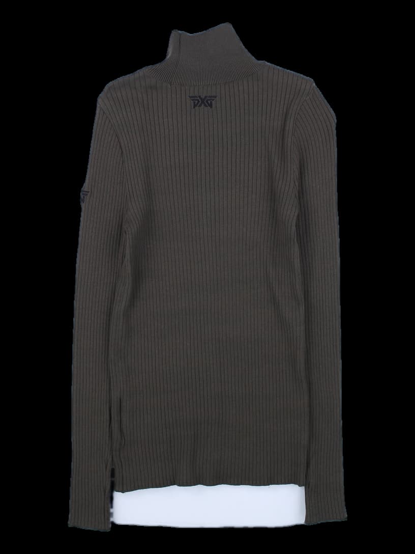 카키 리브 드 하이넥 풀오버 니트