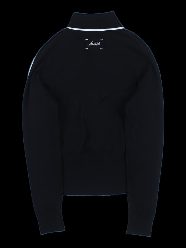 블랙 배색 스트라이프 집업 니트