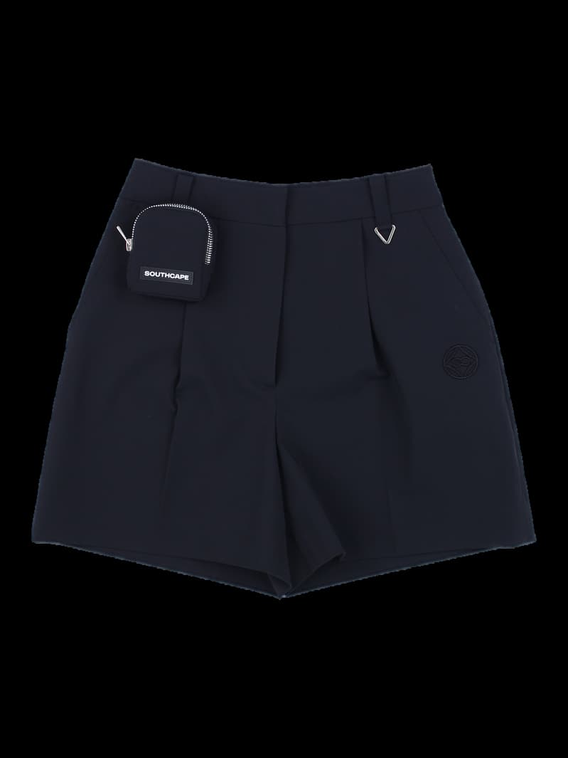 블랙 파우치 디테일 하이웨이스트 반바지