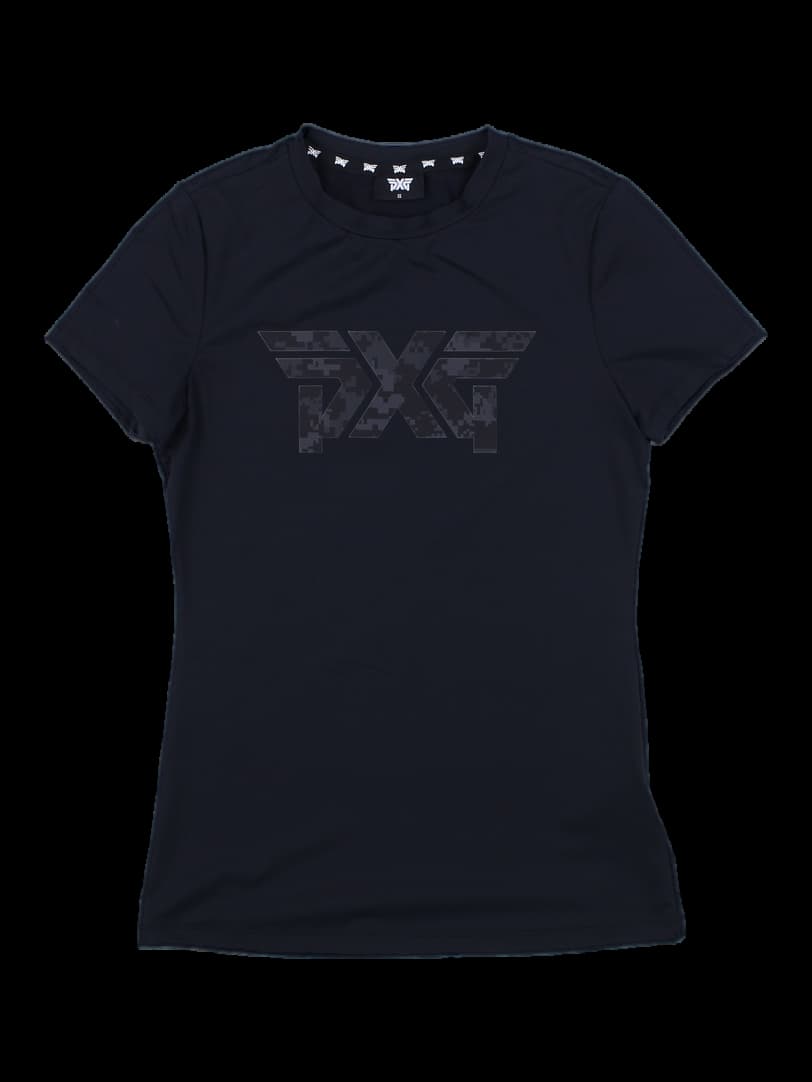 블랙 카모 로고 반팔 티셔츠