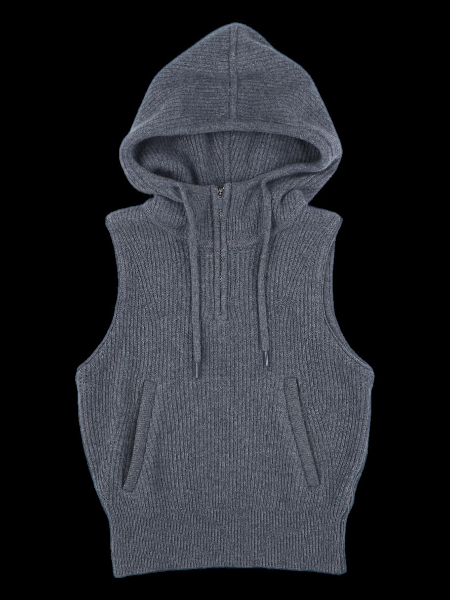 그레이 골지 니트 후드 베스트