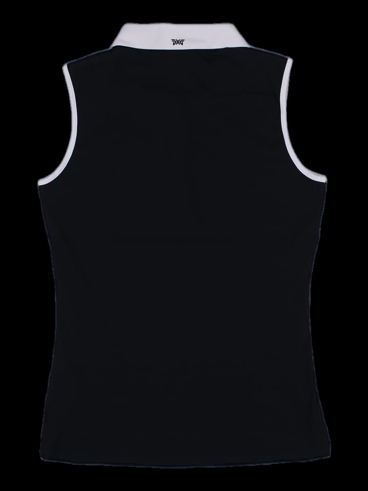 블랙/화이트 배색 슬리브리스 카라 티셔츠