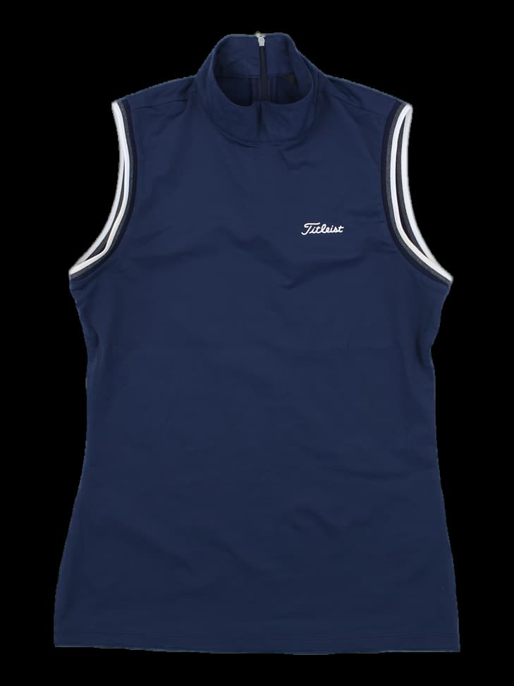 타이틀리스트 여성 네이비 민소매 하이넥 탑