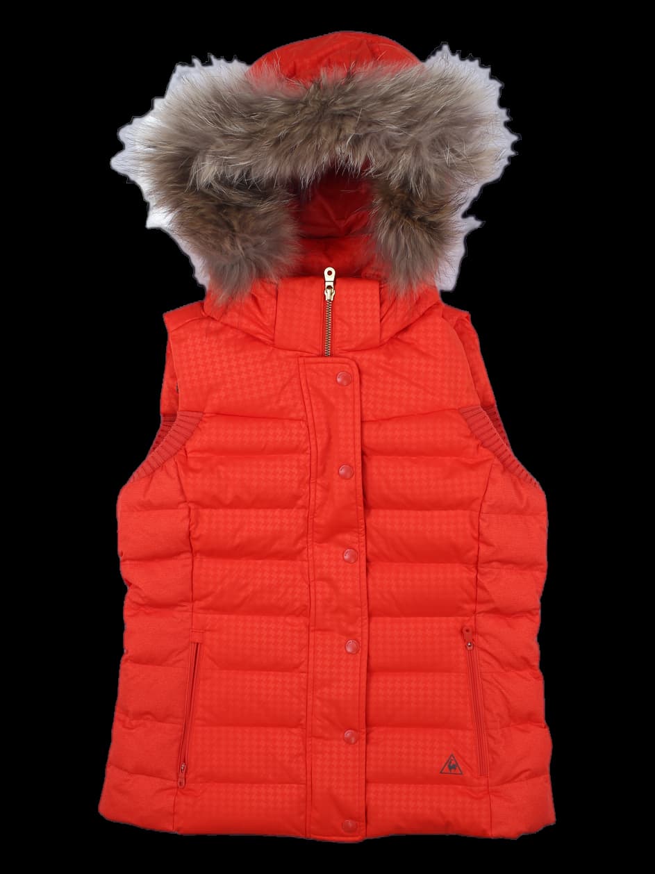 오렌지 퍼 후드 다운 베스트