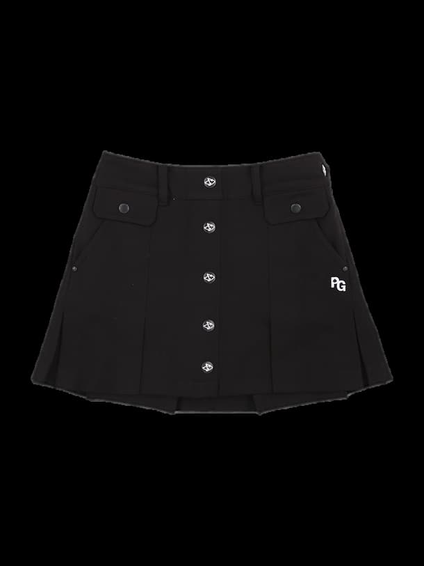 블랙 버튼 포인트 플리츠 미니 스커트