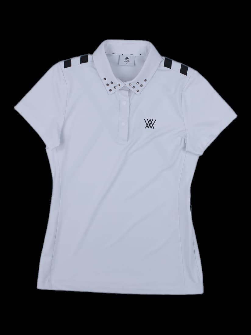 여성 화이트 로고 포인트 카라 티셔츠