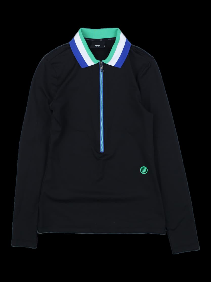 블랙 롱슬리브 하프 집업 카라티