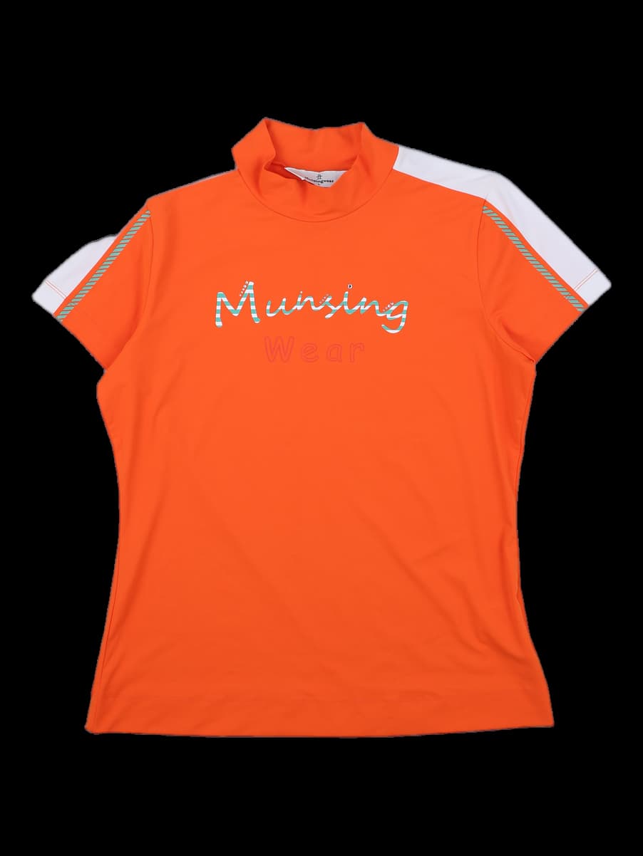 먼싱웨어 오렌지 하이넥 반팔 티셔츠