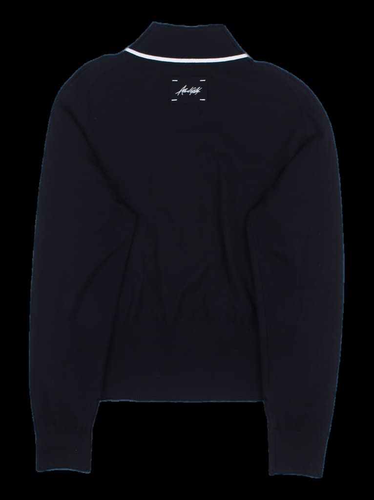 블랙 배색 스트라이프 니트 집업