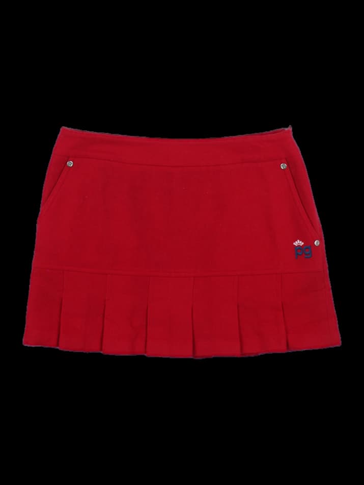 레드 솔리드 플리츠 헴 미니 스커트