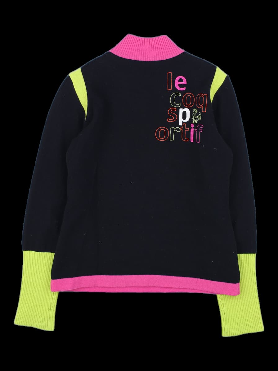 블랙/핑크/네온 배색 하프집업 니트