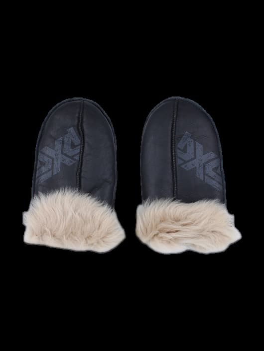 블랙 레더 퍼 트리밍 벙어리 장갑