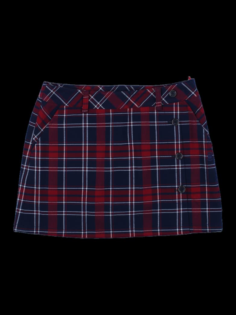 네이비 레드 체크 미니 스커트