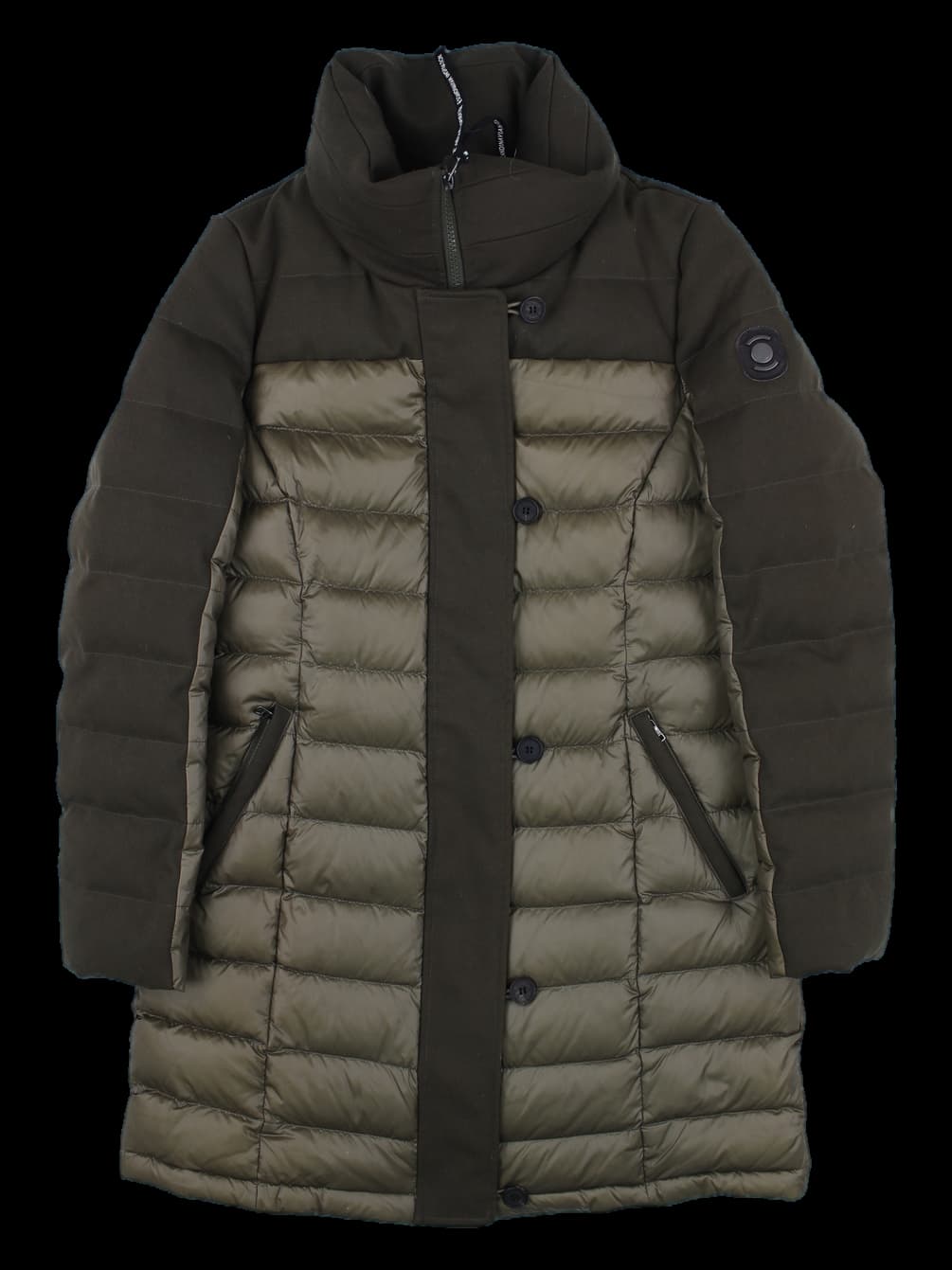 여성 카키 하이브리드 패딩 코트