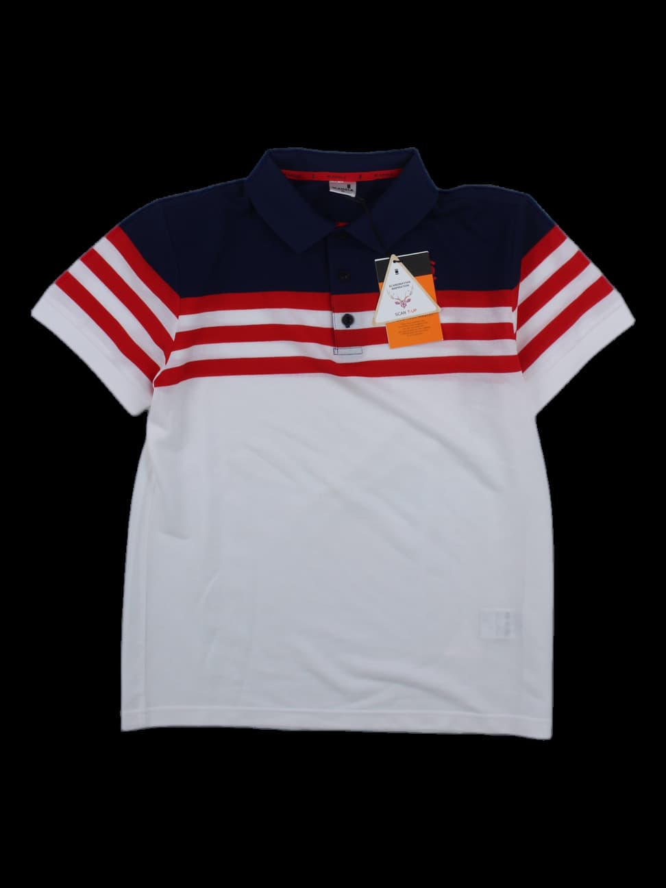 네이비 화이트 배색 스트라이프 반팔 카라 티셔츠