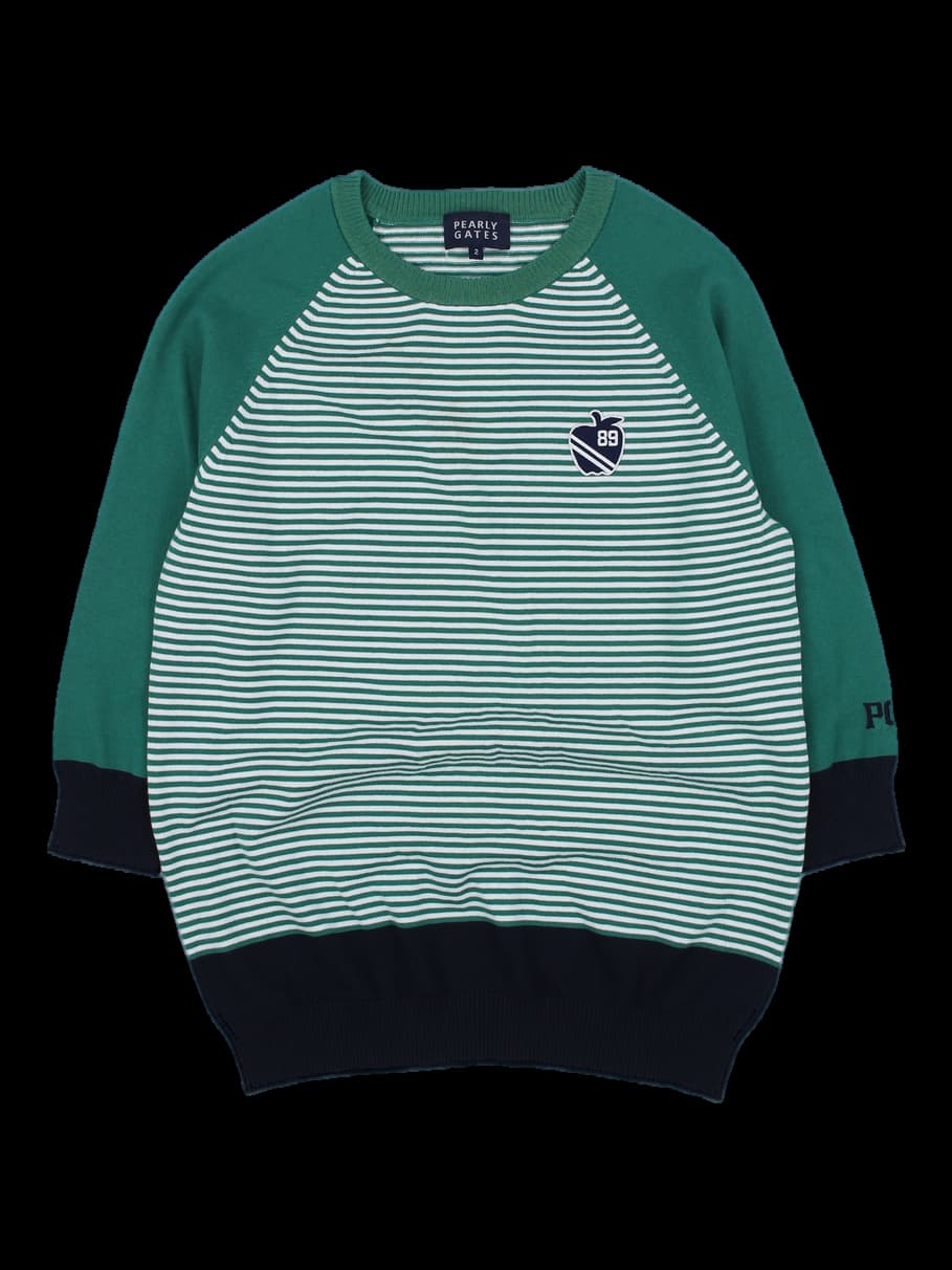 그린 스트라이프 래글런 니트 티셔츠