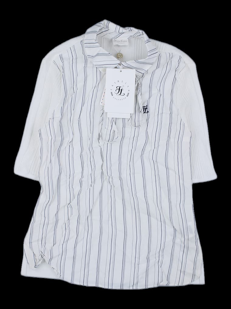 화이트 스트라이프 레이어드 반팔 니트 카라티