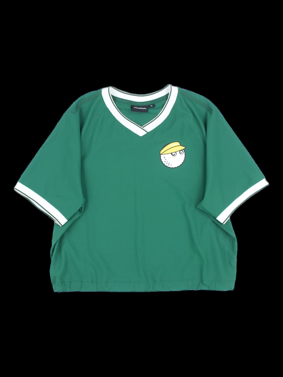 그린 반팔 브이넥 풀오버 셔츠