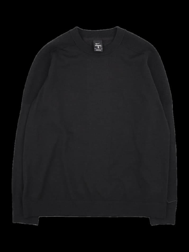 블랙 크루넥 테크 니트 긴팔 티셔츠