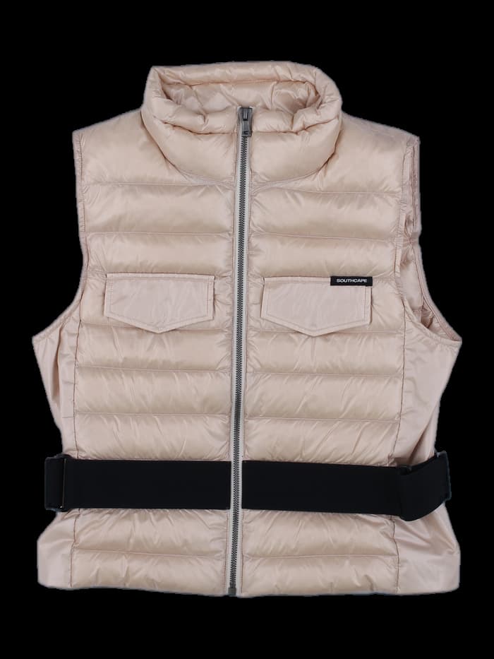 베이지 벨티드 경량 패딩 베스트