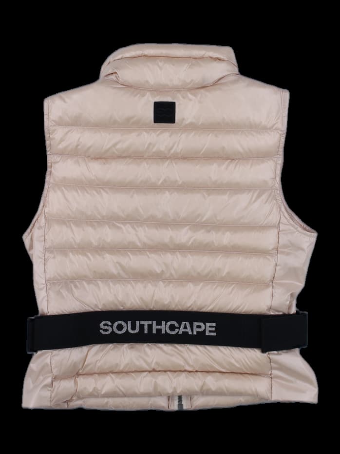 베이지 벨티드 경량 패딩 베스트