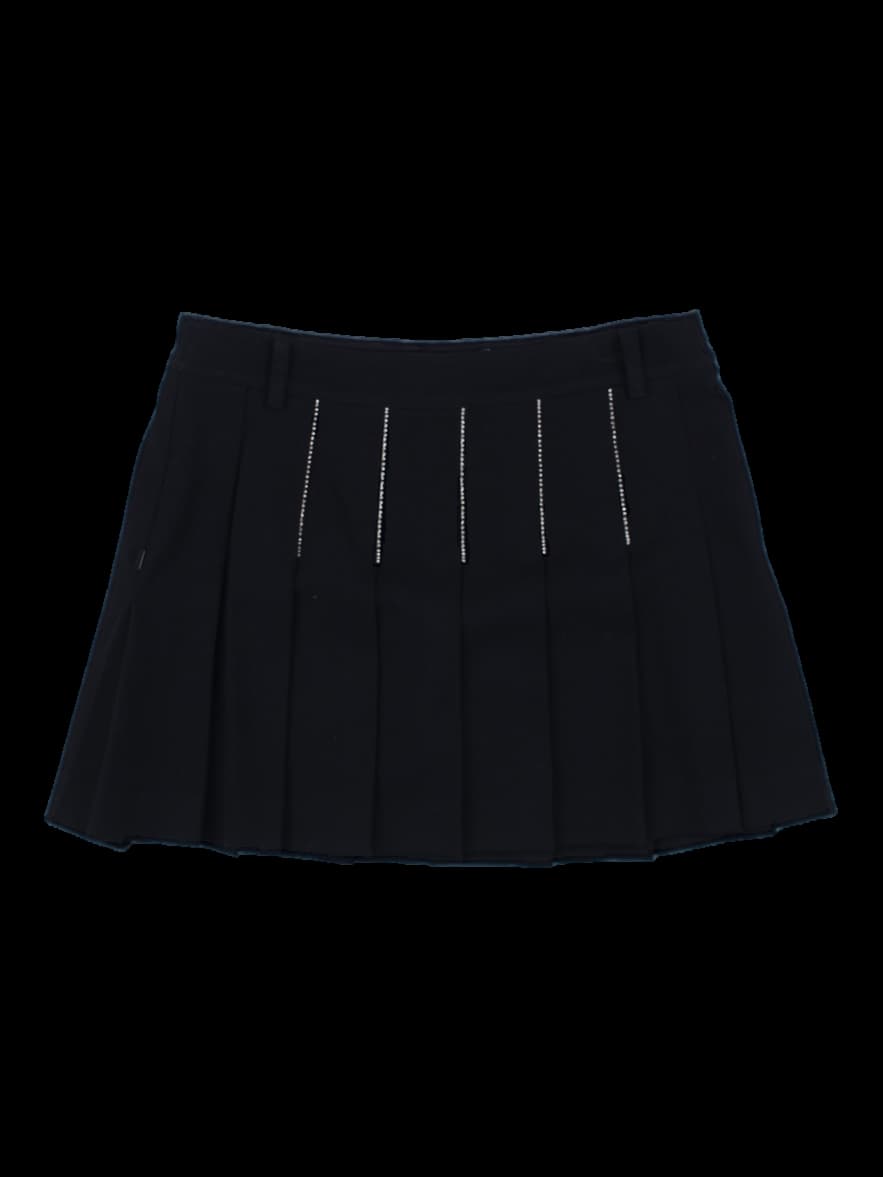 블랙 스터드 디테일 플리츠 미니 스커트