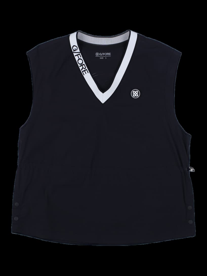 G/FORE 블랙 V넥 테이프 로고 여성 베스트