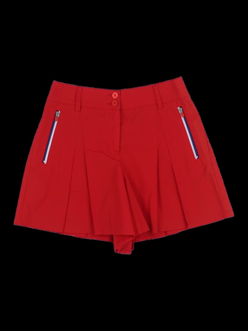 레드 컬러 테이프 디테일 플리츠 큐롯 팬츠