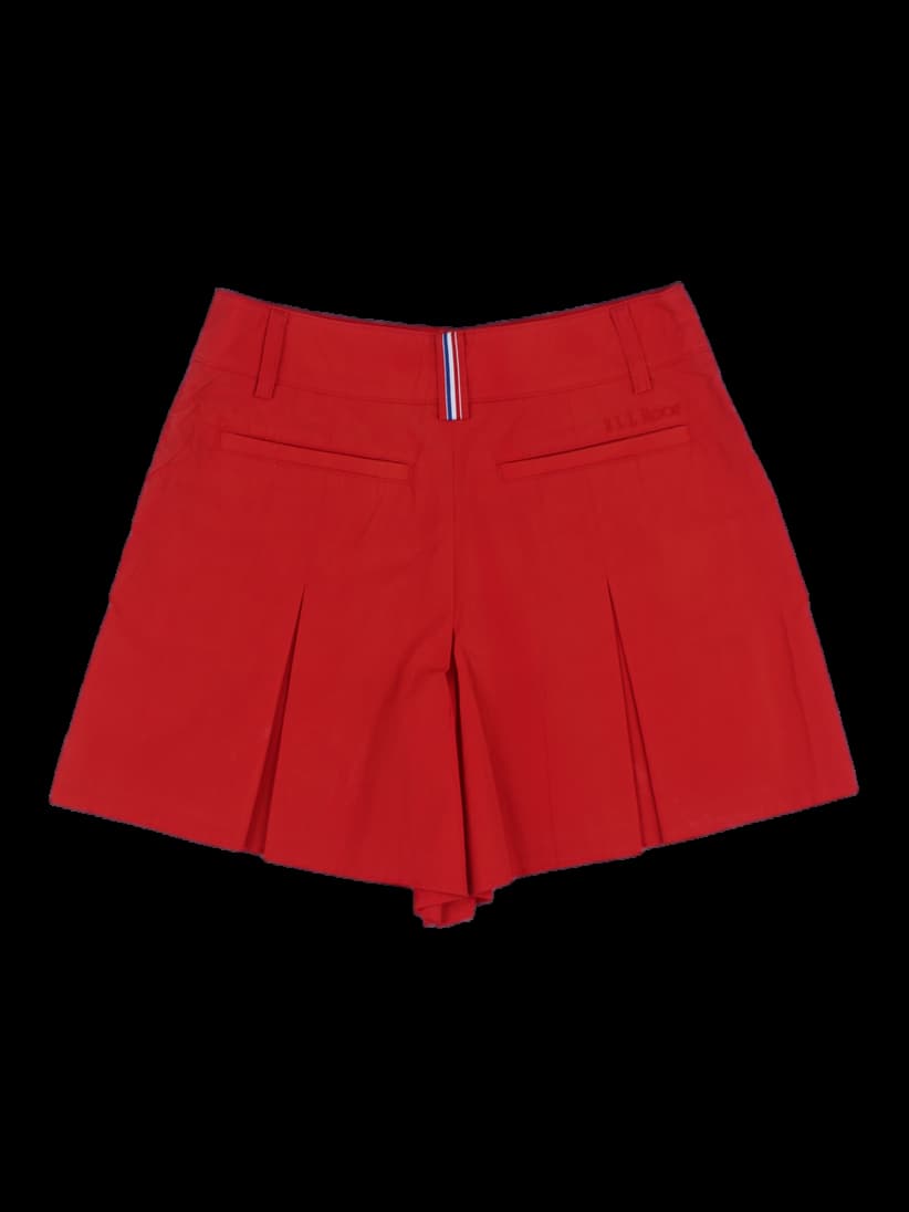 레드 컬러 테이프 디테일 플리츠 큐롯 팬츠