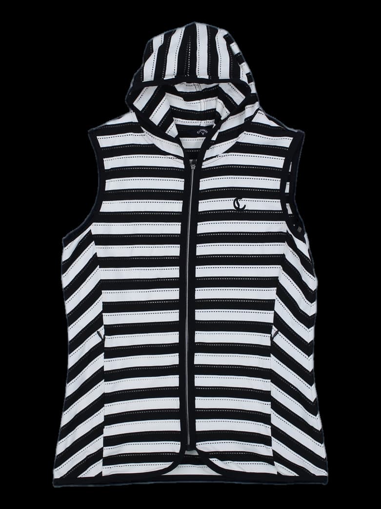 블랙 앤 화이트 스트라이프 후드 베스트