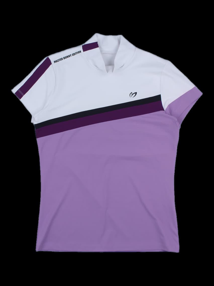 마스터바니에디션 여성 퍼플 블록 하이넥 반팔 티셔츠