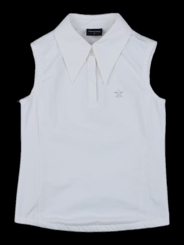 화이트 민소매 카라티 (별 자수 디테일)