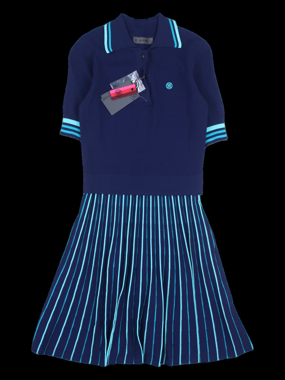 네이비 스트라이프 플리츠 니트 원피스