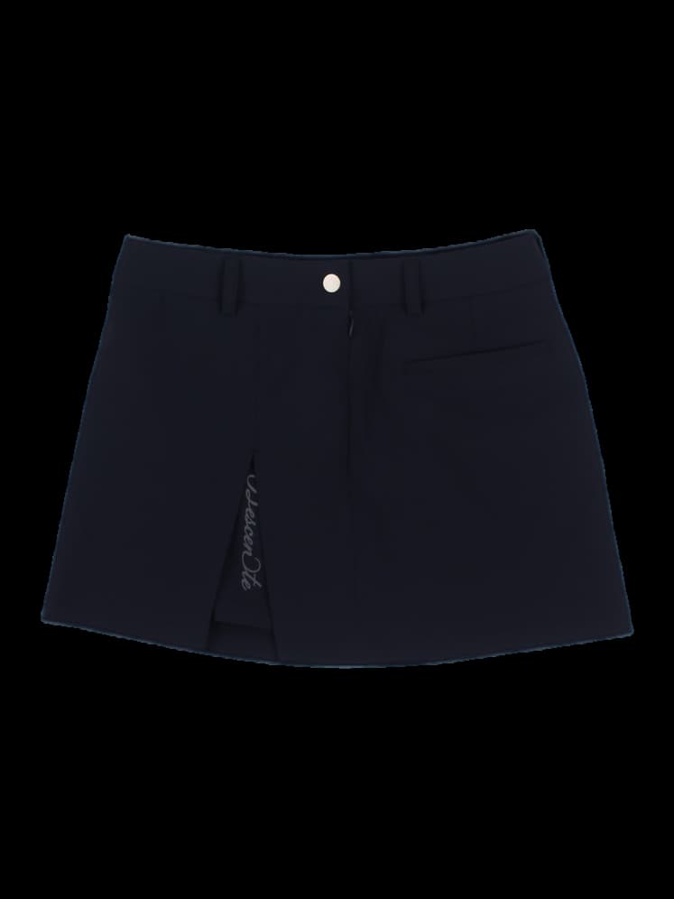 블랙 슬릿 데상트 로고 스커트