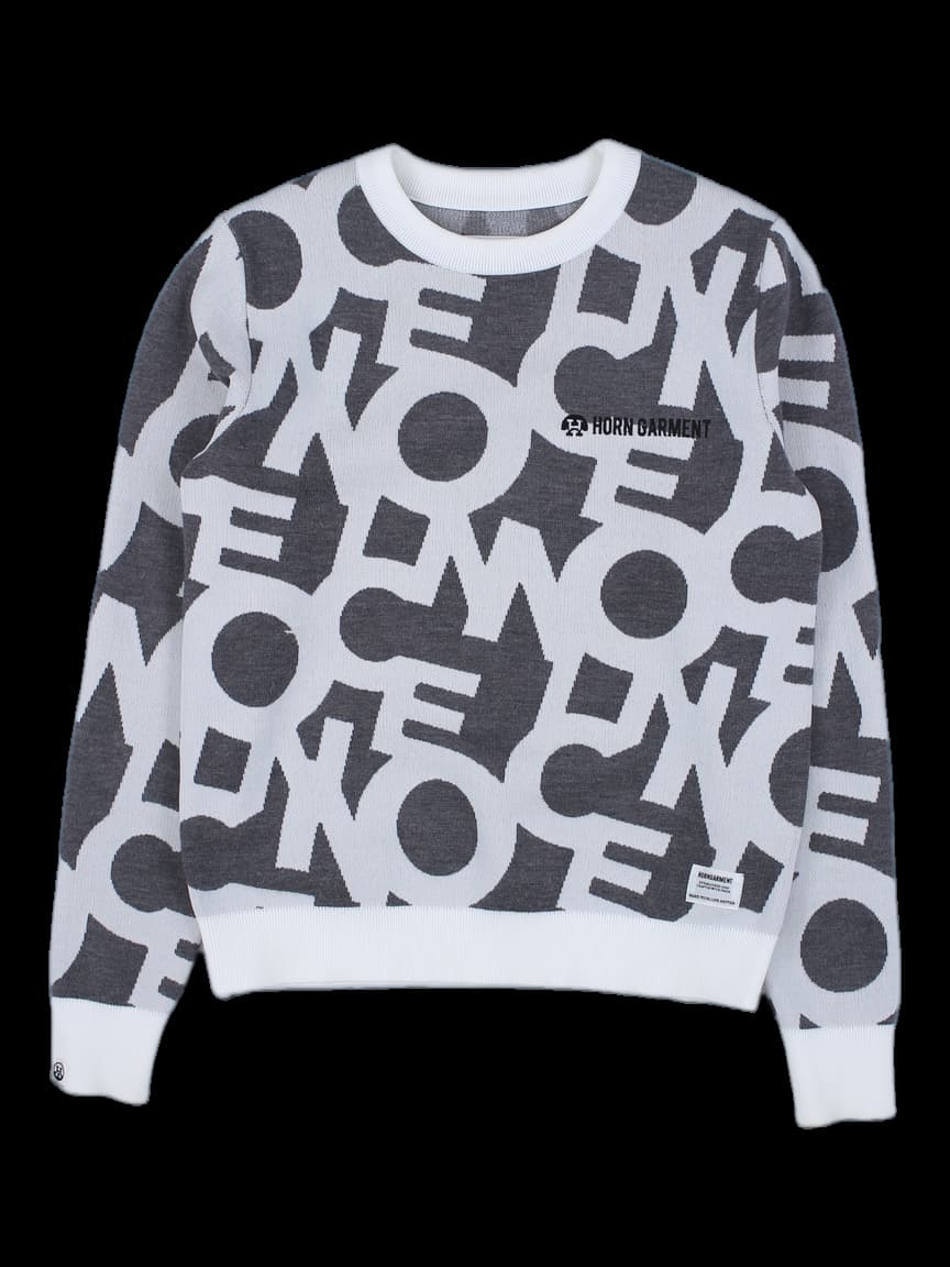 혼가먼트 그레이 로고 패턴 니트 스웨터