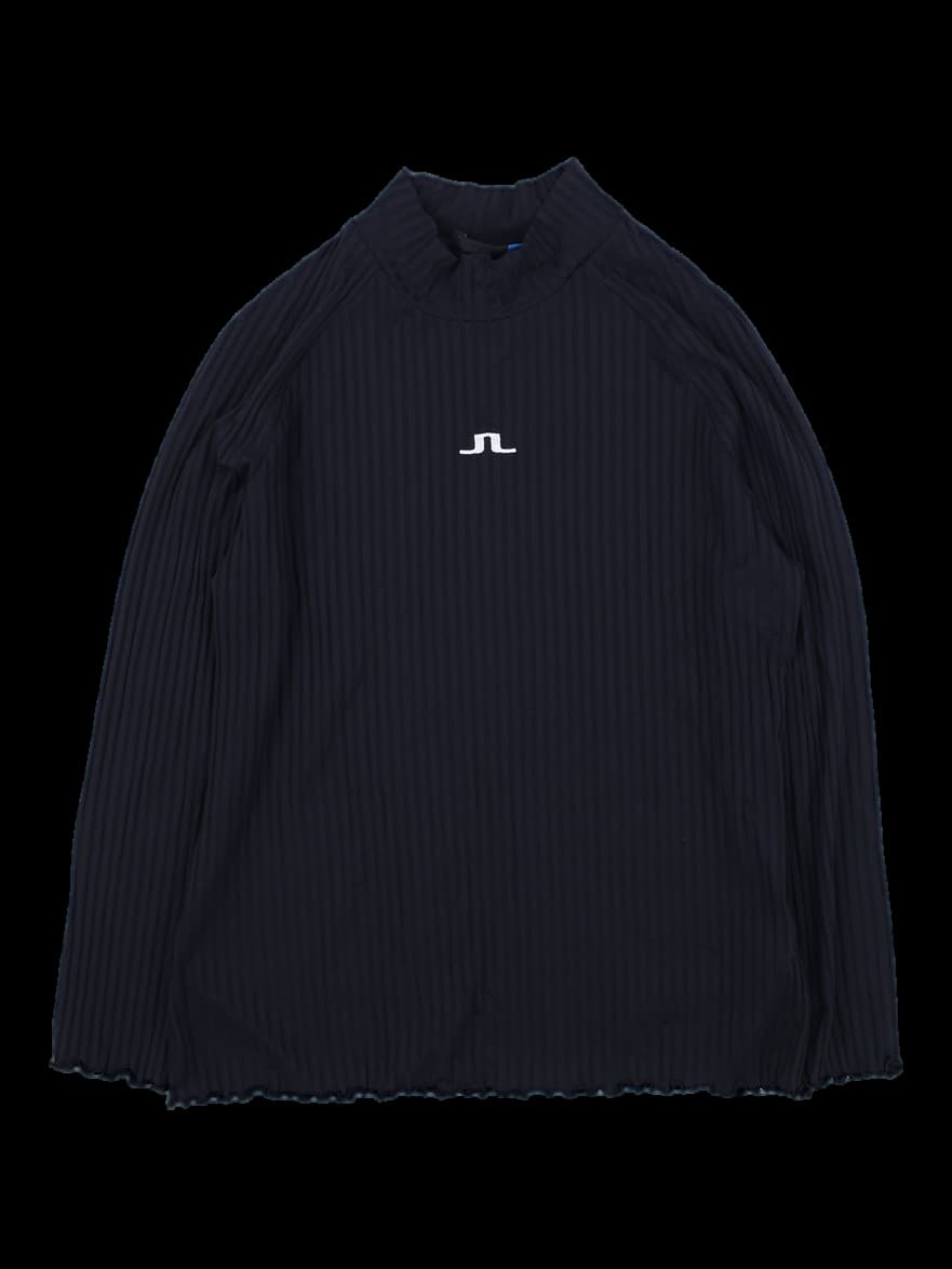 블랙 골지 로고 모크넥 롱슬리브 티셔츠