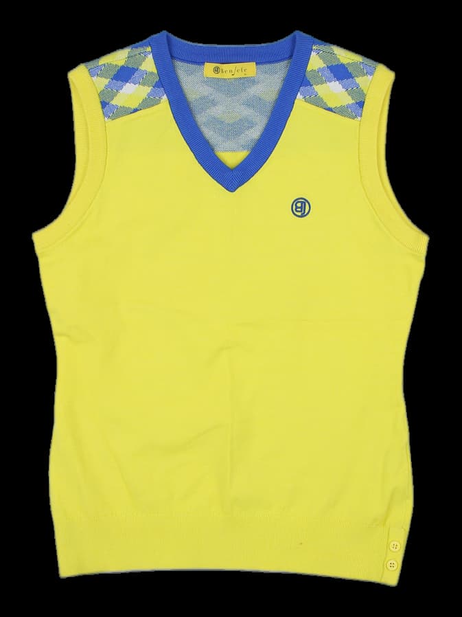 옐로우 아가일 패턴 배색 니트 베스트