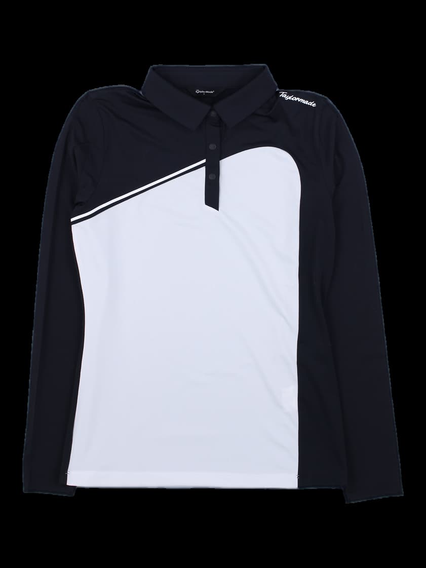 블랙/화이트 배색 긴팔 카라티