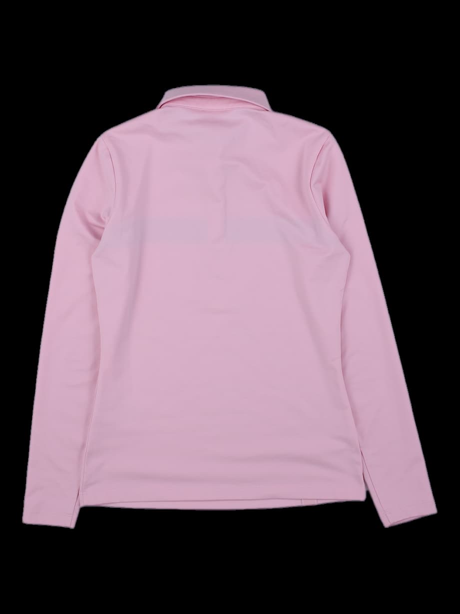 여성 핑크 긴팔 카라 티셔츠 (블랙/화이트 배색)