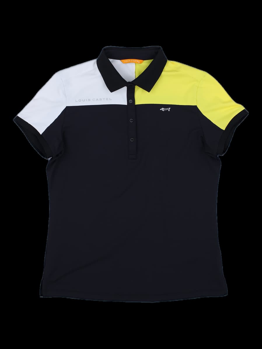 블랙/화이트/옐로우 배색 반팔 카라티