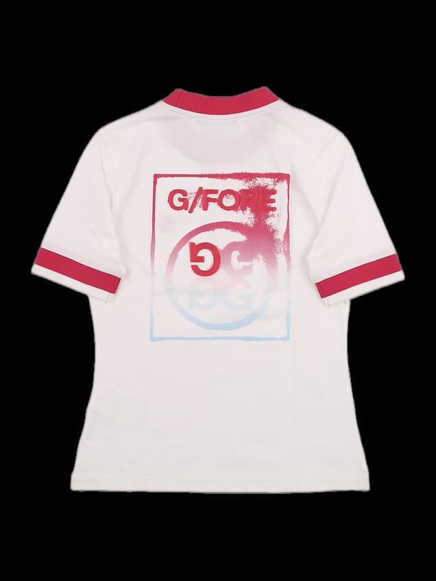G/FORE 여성 로고 프린트 반팔 티셔츠 (화이트/레드 디테일)
