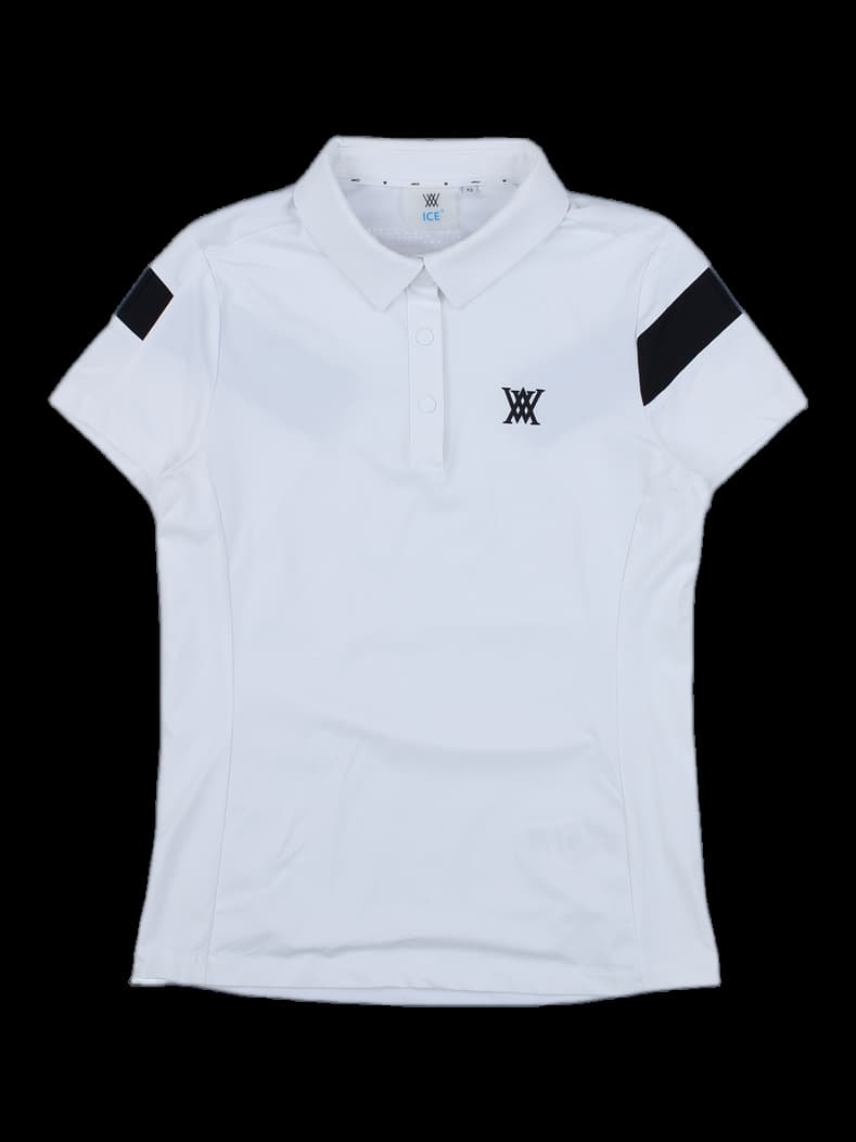 여성 화이트 배색 반팔 카라티